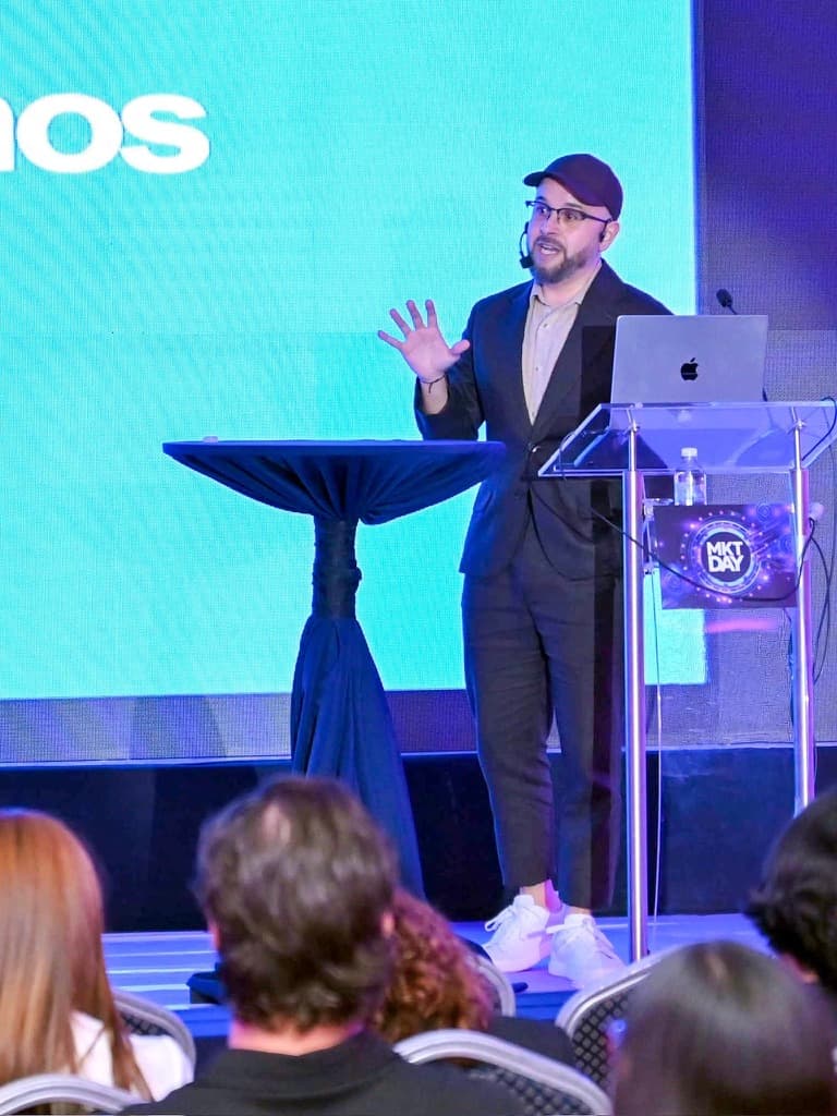 Gabriel on stage at MKT Day, El Salvador National Marketing Association